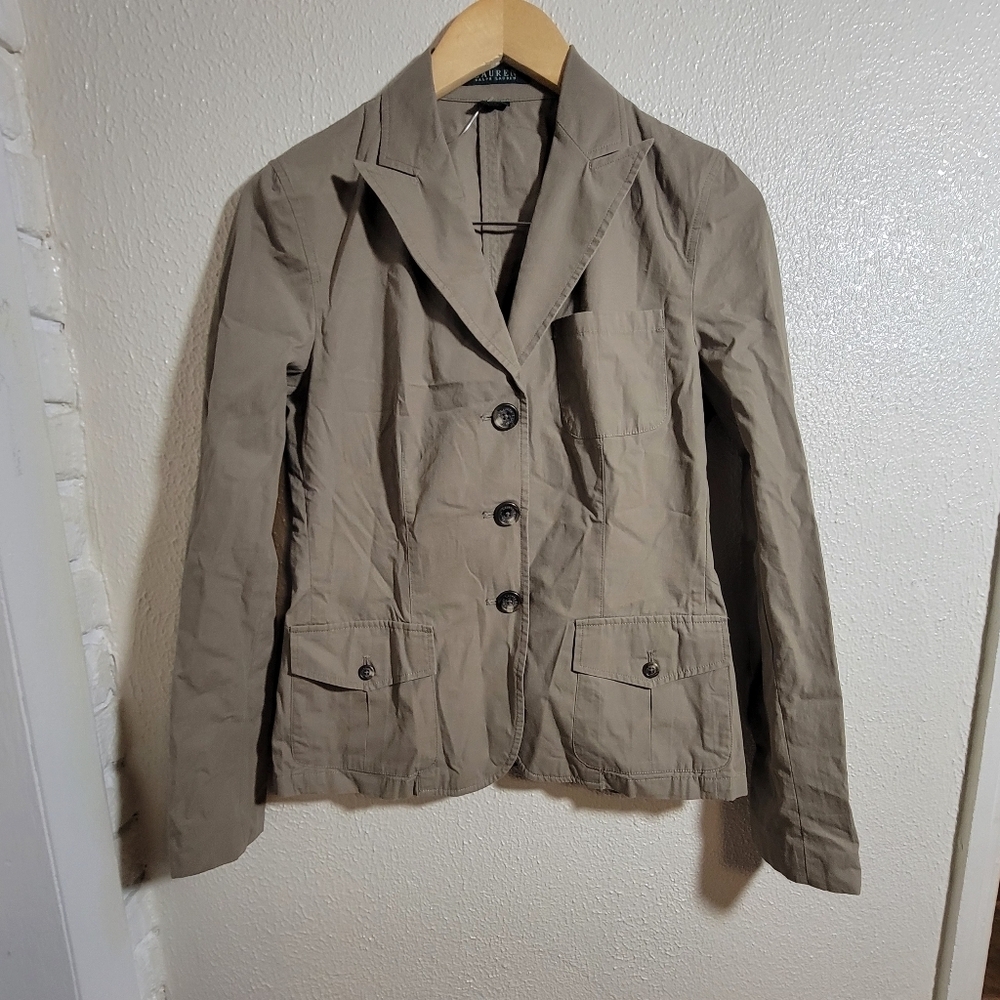 Lauren Ralph Lauren Khaki Safari Blazer Jacket sz S Old Money Quiet Luxury